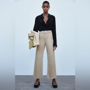 NWT Zara ZW The Marine Straight Cropped Jeans, Ecru, Size US 8